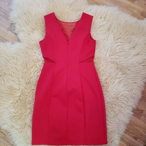 Guess Red Cocktail Mini Dress Mesh V neck Backless size 4 - Picture 9 of 10